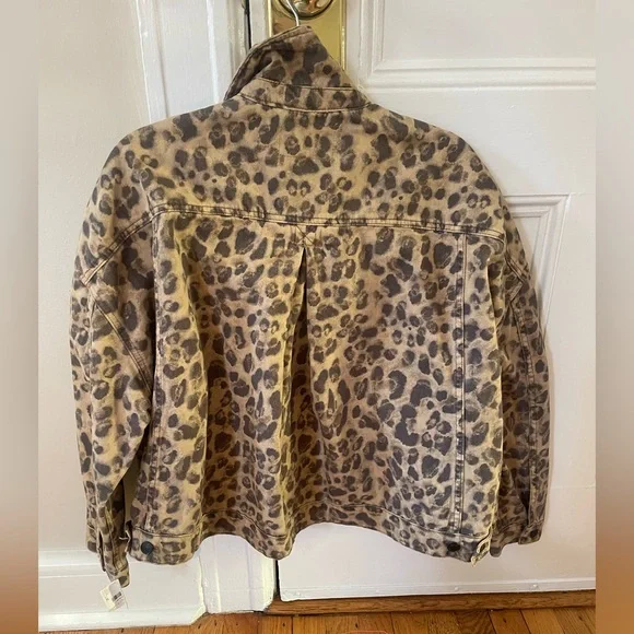 NWT! Free People Leopard Print Denim Jacket - Picture 4 of 9
